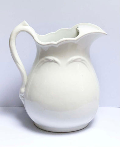 white ironstone pitcher side view