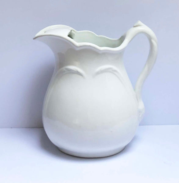 white ironstone pitcher side view