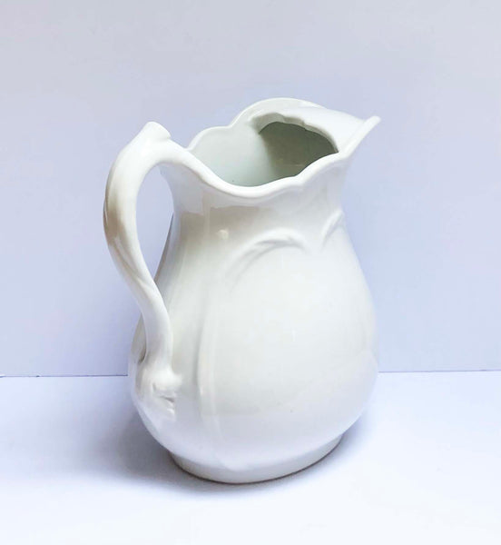 white ironstone pitcher right angle