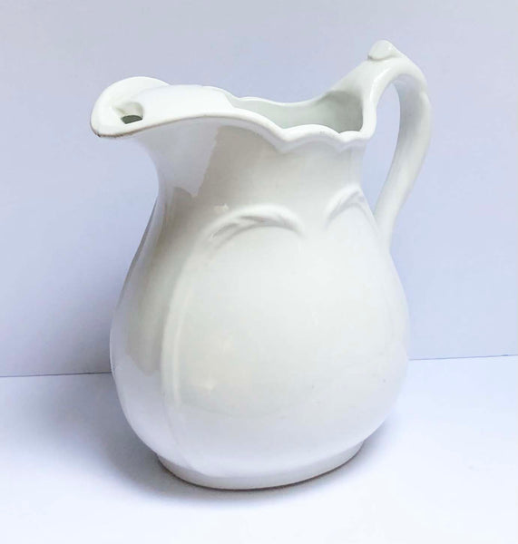 white ironstone pitcher left view