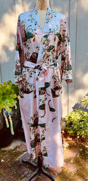 Staunch Silk long Kimono with cat fabric