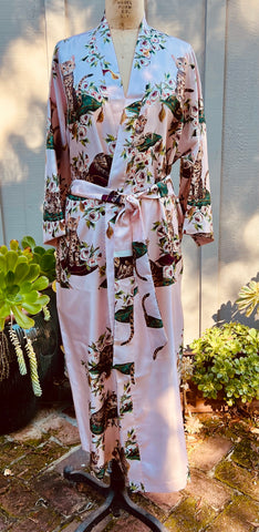 Staunch Silk long Kimono with cat fabric