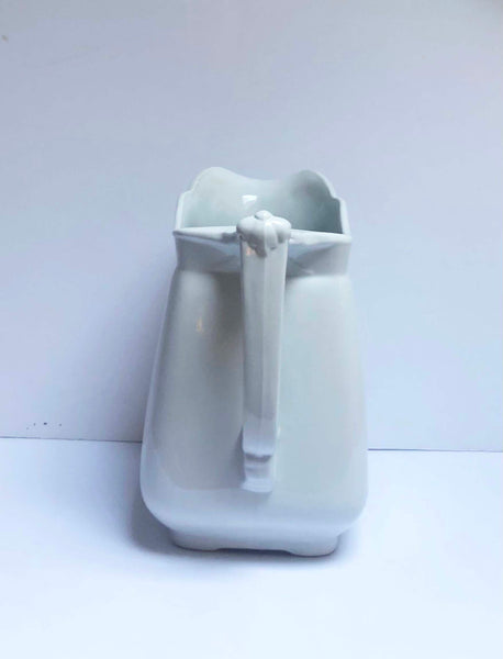 Grey Gardens white ironstone pitcher back view