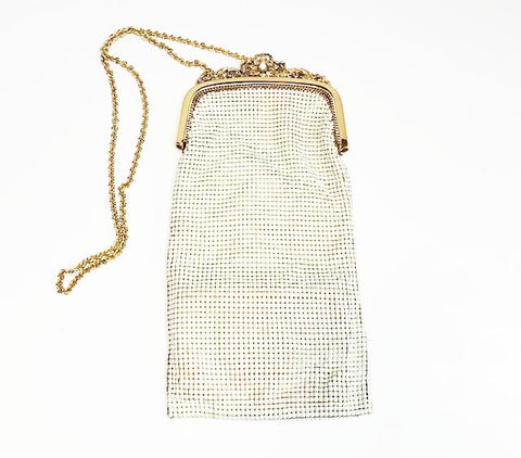 Little Edie style vintage white enameled mesh bag