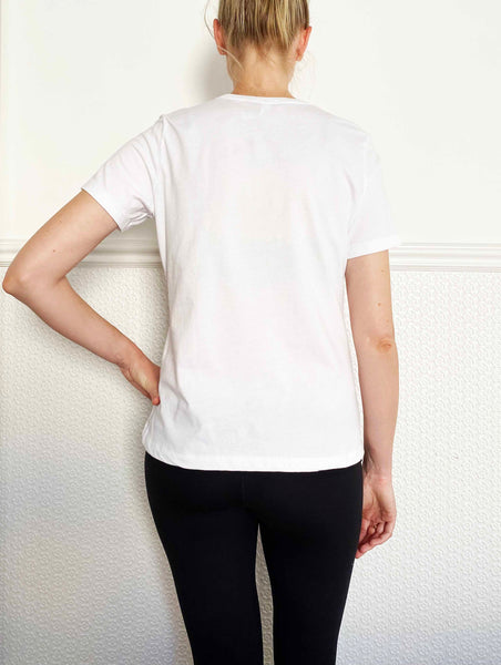 White short sleeved tee shirt back view