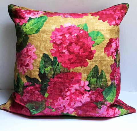 Grey Gardens | Anitque Linen pink Hydrangea Pillow