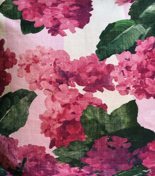 pink striped linen hydrangea fabric