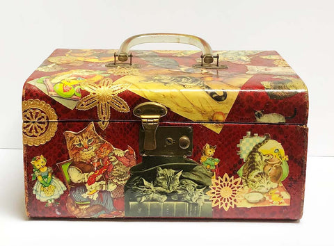 cat decoupage art train case
