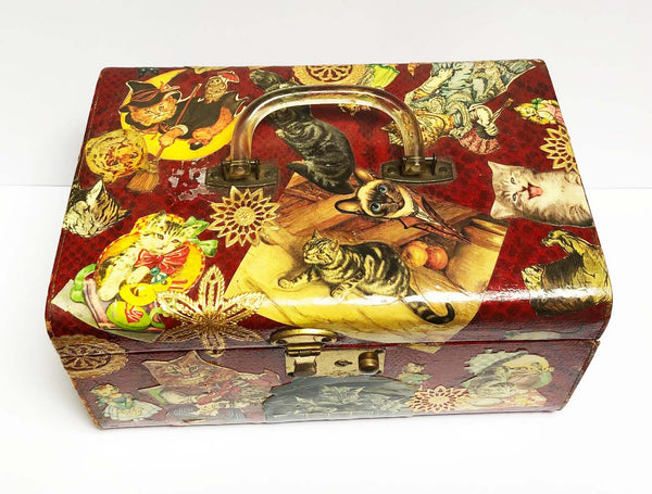 cat decoupage train case