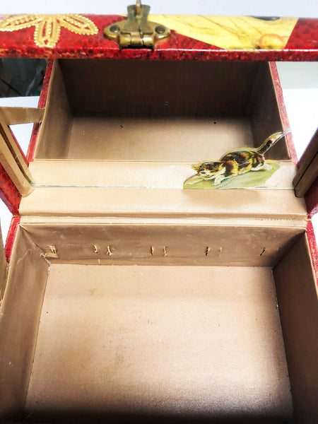 cat decoupage train case inside view