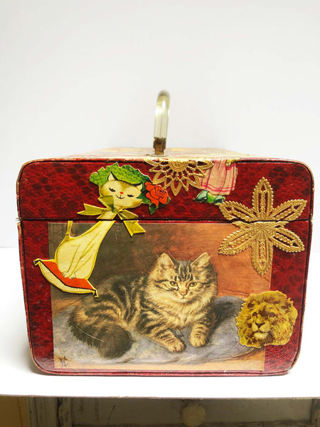 cat decoupage train case