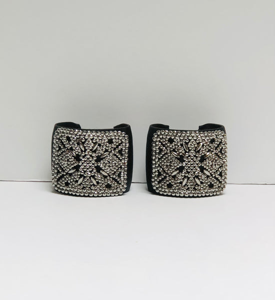 Black silk taffeta cuffs (pair) with french buckle embellishment