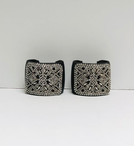 Black silk taffeta cuffs (pair) with french buckle embellishment