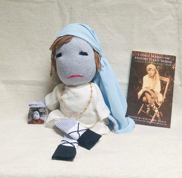 Little Edie doll with blue scarf and diary