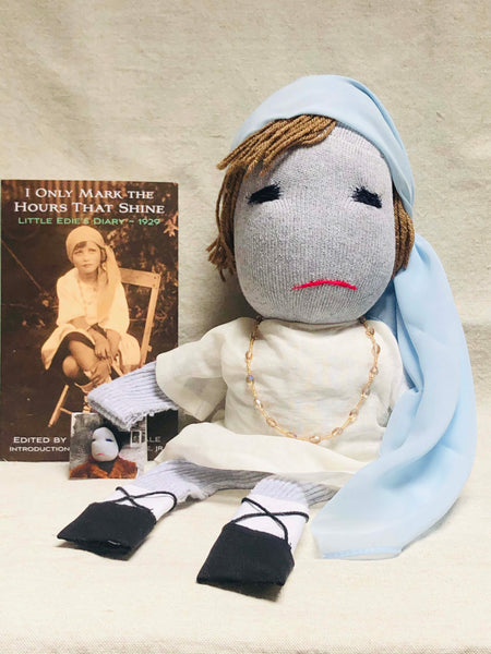 Little Edie doll with blue scarf and diary