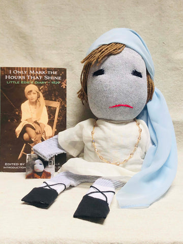 Little Edie doll with blue scarf and diary