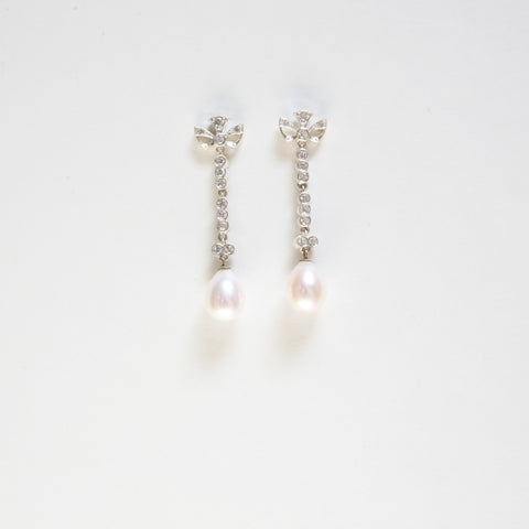 Little Edie Beale Dangling Pearl and Diamond Earrings - Grey Gardens